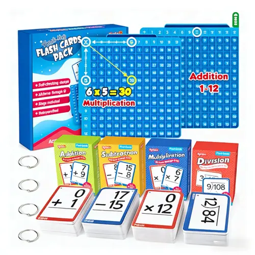 Torlam Press-to-Play Board Fidget Set with Laminated Math Flash Cards - Silicone+Paper, 12x12, Wear-Resistant, Stress Relief, Convenient and Organized, Visual Hands-On Tools for 1-6 Grade Kids Math Toys