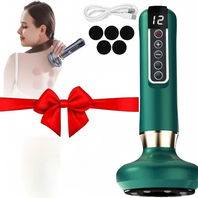 Battery Powered Smart Gua Sha & Cupping Massager for Neck and Back Pain Relief, ABS Body Care Machine with 12-Level Adjustable Suction for Women & Men