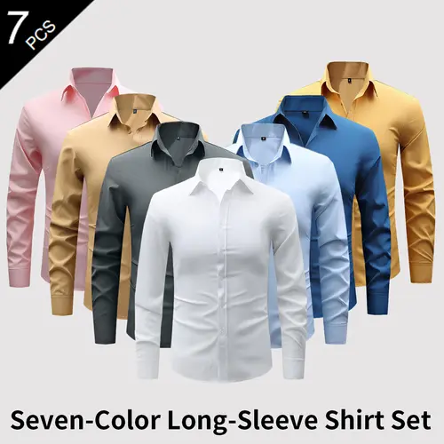 7-Piece Set - Men’s Dress Shirts, Men’s Long-Sleeve Shirts, Essential Men’s Dress Shirt Layers, Multi-Country Style, Business Travel Lining, Men’s Casual Shirts, Men’s Formal Shirts