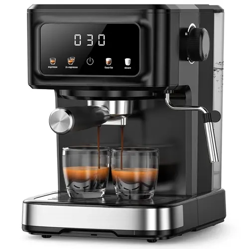 COWSAR 15-Bar Pump Espresso Machine - Digital Programmable Coffee Maker with Buttons, Timer, Auto Milk System, 50oz (1.5L) Sink-Fill Removable Tank, 2 Shot Baskets, Sleek and Compact Form, Corded Coffee Making Tool for Home Kitchen Appliances