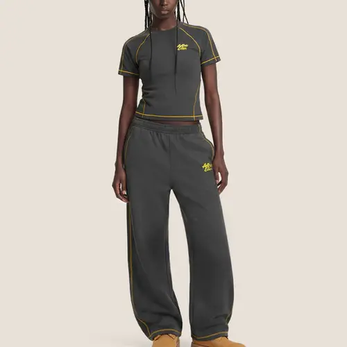 Aelfric Eden Cloud Slim Sweat Set Contrast Yellow Stitching Fitted Tee & Baggy Pants Casual Two-Piece Streetwear,summeroutfits,vacationoutfits,bathingsuitwomenset,beachoutfits Drawstring