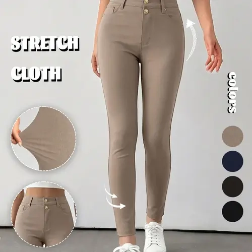 GILIPUR Y2K 2026 Women's Plain Pocket Button Four Season Leggings, Double-Breasted Design Casual Comfy Stretchable Activewear Fitness Pants For Yoga Gym Workout, Gym Sportswear Bottoms, Ladies Bottoms, Athletic Stretchable, Gym Workout Apparel