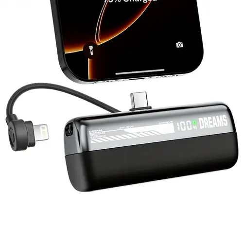 10000mAh Small Lipstick Size Mobile Power Bank Charger - Compact EDC Gear, Built-in Lightning/Type-C Cables, PD 20W/22.5W Fast Charging, iPhone-Compatible Power Banks for Smartphone, International Travel Charging Solution