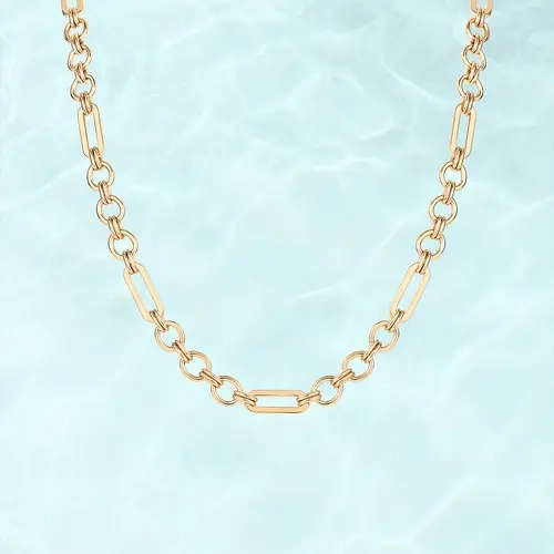 PAVOI Waterproof Round & Paper Clip Chain Necklace - 14K Gold Plated Statement Mixed Link Chain - Stainless Steel Gold Paperclip Necklace for Women