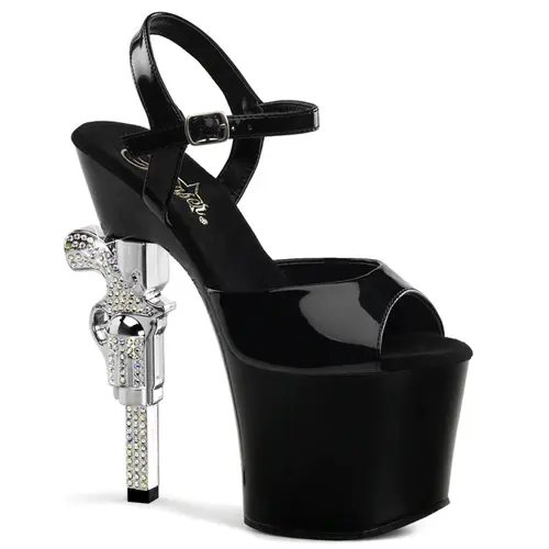 Pleaser Revolver-709 Women's Fashion Rhinestone Heeled Sandals - Ankle Strap Platform Stiletto Footwear, 7" Embellished Gun Heel Clubbing Strap Heels