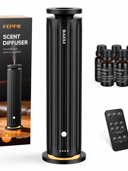 FEPPO Waterless Diffuser - Cold Air Waterless Essential Oil Diffuser Starter Kit with 5x20mL Hotel Scent Oils, Quiet Smart Scent Diffuser, 6 Intensity, Timer, 1000 Sq. Ft for Home, Office, Hotel, Yoga summerwins