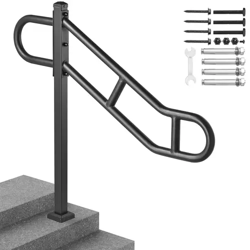 VEVOR Single Post Rust-Resist Steel Stair Handrail, 40.5" L x 35.4" H Floor-Mounted Grab Rail, U-Shaped Post with 2 Anti-Skid Crossbars, 250 lbs Load-Bearing, 22.1" Slant Reach, Outdoor-Ready for 1-3-Step Stairs, Fits Concrete/Wood/Tiles#SohoChic