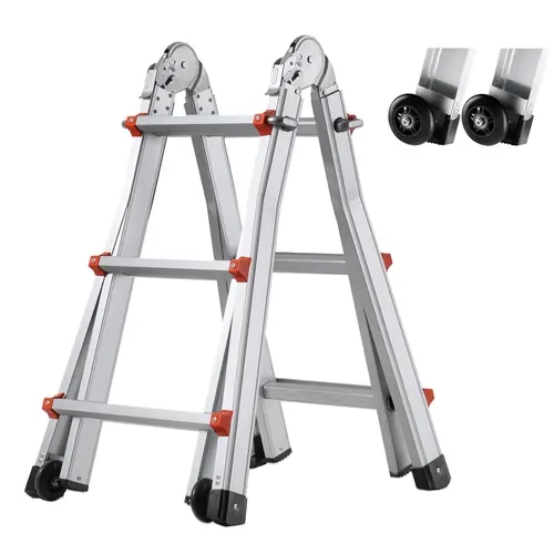 VEVOR A-Frame Telescoping Extension Ladder, 9.5 FT Compact Aluminum Model with 180° Leg Adjust, Anti-Slip Pads, Rolls with You, 330lb Load for Maintenance, Indoor-Outdoor Tasks Covered #SohoChic