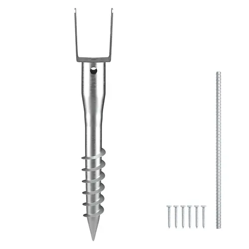 VEVOR No Dig Ground Anchor (1 Pack) - Heavy-Duty Steel U-Shape Post Holder Complete Set with Rust-Resist Coat, U-Shape Clamp Fit, 3.94x2.76x27.56in Screw-In Stake, 6 Lag Bolts, Rebar, Extra Secure Corrosion & Rust Protection for Camping Tents, Mailboxes