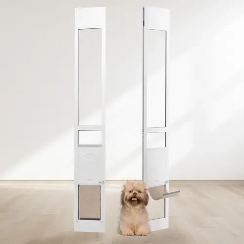 VEVOR Sliding Glass Door Dog Door for Small Dogs, 75.875"-80.6875" Adjustable Height, 8.25"x12.25" Flap, Aluminum Frame, Tempered Glass, Hinge Structure, Lockable, Easy Installation, Home Safety, Long-Lasting, Secure Entry, Fits Most Tracks#SohoChic