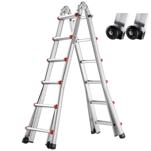 VEVOR 20 FT Compact Aluminum Telescopic A-Frame Ladder - 330 lbs Capacity, Wheels, Non-Slip, Portable, Secure for Roof Access, Attic, Home Maintenance, Building Supplies