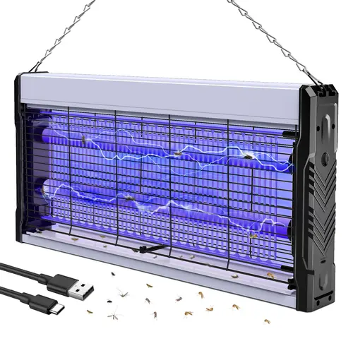 PALONE 3200V Electronic Mosquito Zapper - 3200V Grid, LED Lights, Trapping Function, Safety Fences, Removable Tray, USB-Powered, Built-in Li-ion Battery, USB Cable, 53cm Hanging Chain - Indoor Outdoor Use for Balcony, Sheds