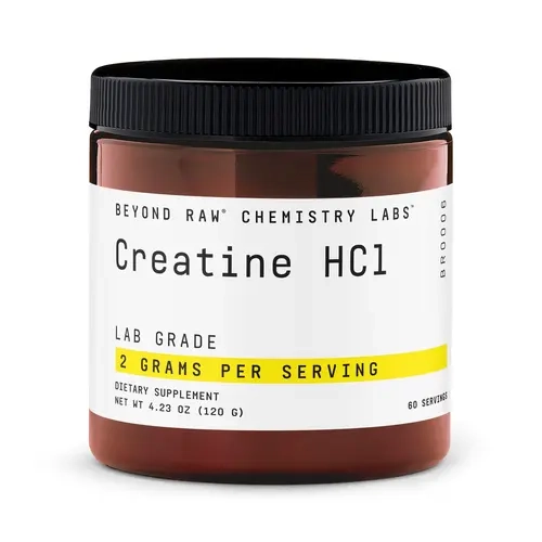 GNC Beyond Raw Chemistry Labs Creatine HCl Powder - Unflavored, Easy Absorption Fitness Endurance Supplement for Adult Athletic Workout Muscle Boost, Improves Performance, 60 Servings, Prop 65 Safe Dietary Supp.