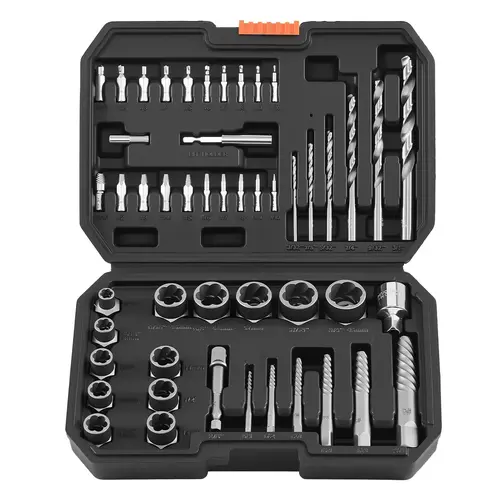 VEVOR 49-Piece Cr-Mo Steel Screw Extractor Tool Kit Set - 10 Extractors, 10 Small Drill Bits, Adapters, Laser Etched, Solid Storage Case, Easy Size ID, Smooth Transitions, Cr-Mo Steel Grip, Metal Tool for Broken Bolts Repair, Mechanics & DIY Users