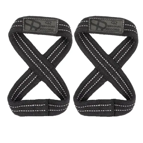 PERSONAL RECORD Workout Straps, Heavy-Duty Premium 8-Figure Lifting Straps - PR909 - Black/Grey