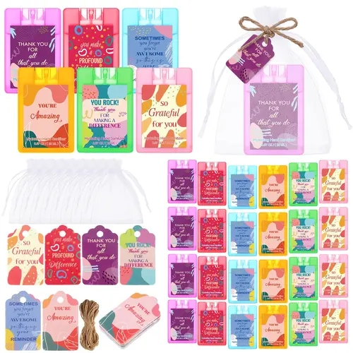 Christmas Hydrating Hand Sanitizer Spray 0.67oz (20ml) ,Bulk 12/24 Sets Mist Portable Hand Sanitizer with Positive Sayings Gifts Cards & Clear Organza Bags, Fruity Scent Thank You Gifts for Teacher Camp Counselor Church volunteer Gifts Kids group favors