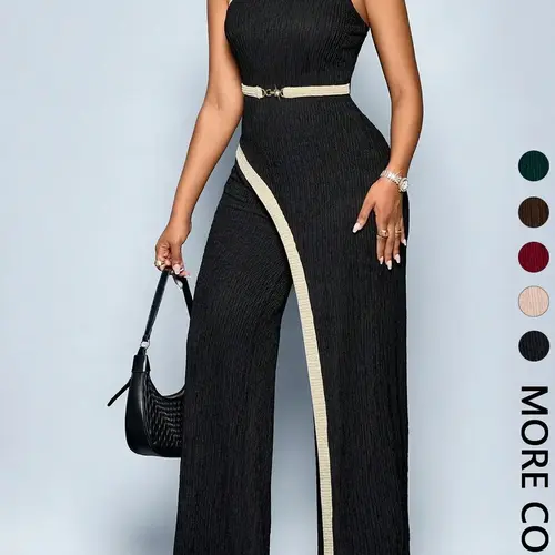 Women's Chic Comfortable Fit Asymmetrical Jumpsuit, Stylish One Shoulder Cut Out Wide Leg Jumpsuit, Perfect for Casual Wear
