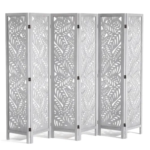 VEVOR Vintage Adjustable Room Divider - 6-Panel Foldable Partitions, 66.9in Tall Carved Paulownia Wood Furniture, Light Yet Sturdy Feel, Breathable Fabric Airy Space, Portable Decor for Living Room & Office#SohoChic