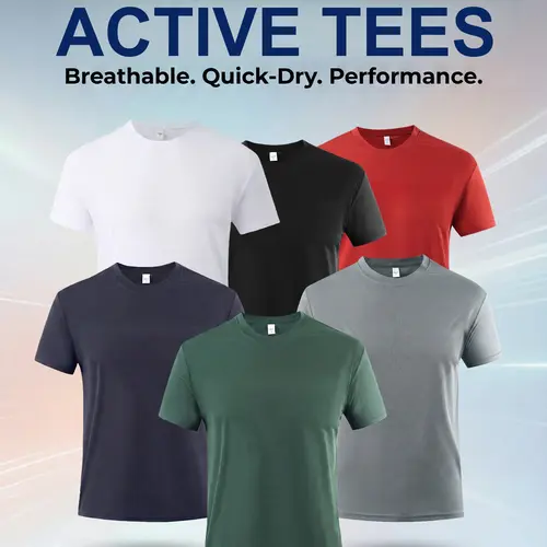 OKP Men's 6-Pack Fitted Polyester Tops - Breathable, Sweat-Wicking, Quick-Dry, Textured Short Sleeve Crew Neck Performance Fitness Shirts, Everyday Activewear for Gym (Dates, TikTok Shop)