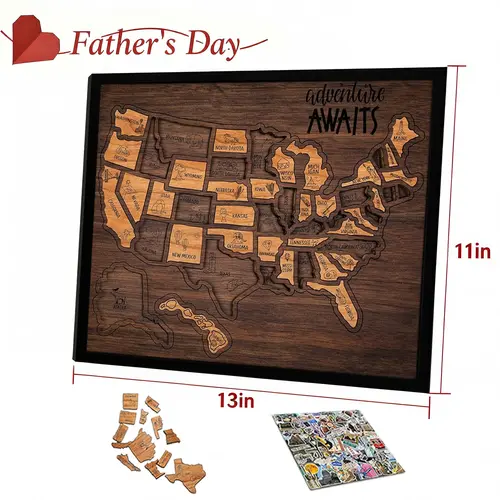 【TikTokShopSummerSale】Map puzzle, family decor，wooden U.S. travel map puzzle, anniversary gift, children's geography puzzle, or perfect holiday gift for couples and families, record your journey, memory making, home decor, unique traveler gift,