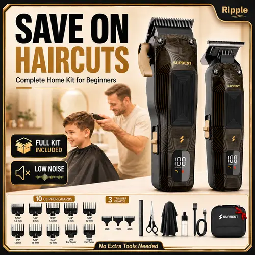 SUPRENT Professional Men's Cordless Hair Clippers - 7500RPM High-Speed Motor, 0-Gapped Adjustable Blades, Color Guide Combs, Storage Bag, Black Gold Design - Automatic Rechargeable Clipper, Durable Hair Beard Trimmer, Haircut Grooming Kit, Buzzcut Tool