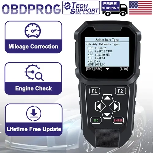 OBDPROG MT401 OBD2 Scanner Cluster Correction Tool - 0086b002, 12*8*5cm, ARM High Speed Chip, TF Upgrade, HD Screen, Compact for Saturn, GMC, Pontiac, Fiat Cars, Cluster Calibration via OBD2 and OBDII Diagnostic Scanner, Engine Scan, Broad Vehicle Support