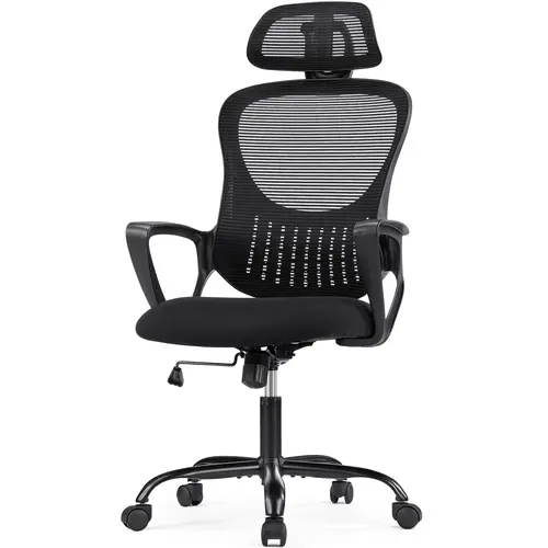 Sweetcrispy Ergonomic High-Back Mesh Office Chair - 107-144° Rocking, Cool Mesh Seat, Adjustable Headrest & Lumbar Support, Flip-Up Armrests, Adjustable Height, 250lbs Weight Limit, Space-Saving, Chair for Bedroom, Assembly Required