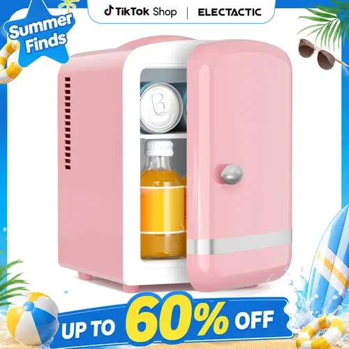 Electactic 4L Compact Thermoelectric Cooling & Warming Mini Fridge - ABS Exterior, Dual Voltage & Portable, 12V DC/120V AC, 15-20℃ Cooling/55-65℃ Heating, High-Density EPS Insulation, Car-Seat Friendly, Lightweight for Snacks, Office Small Spaces, Pink
