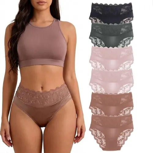 Women's Breathable Lace Panty Set - 12-Piece/6-Piece Mid-Waist Bikini Hipster Briefs, Everyday Fit Lingerie for Daily Wear