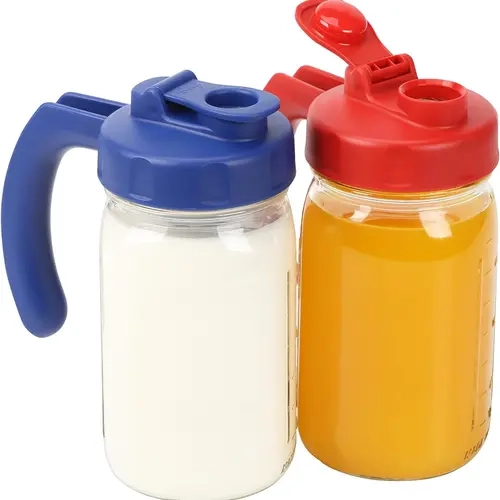 Soligt Flip-Top Mason Jar Lids, 2-Pack Wide/Regular Mouth, Durable Airtight & Leak-Proof Seal, Steady Pour Handle, Dishwasher Safe, for Storage Bottles & Jars, Cold Brew Coffee Maker (Jar Not Included)