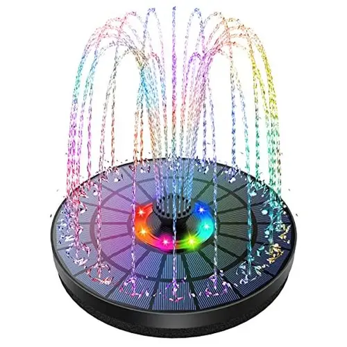 AISITIN 5.5W Solar-Powered 8 Colored LED Floating Fountain Pump - Built-in 1500mAh Battery, 7 Patterned Nozzles, 3s Auto Start, Auto Night Lights - Garden Decor for Bird Baths, Ponds