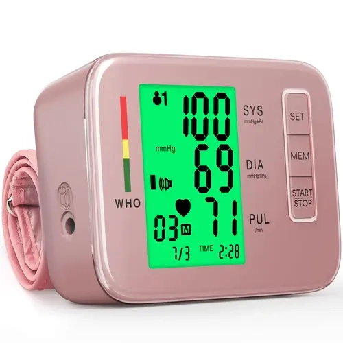 ZIQING Pink Digital LCD Blood Pressure Monitor for Adults & Parents - Auto Device with Voice Broadcast/Guide, 3-Color Backlight Display, Low-Light Readable, Auto Arm Detect, BP+HR 1-Check, Heart Rate Alert, Adjustable Pink Cuff (8.7-16.5in),sohochic