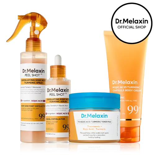 [Dr.Melaxin Official] Kojic Acid Turmeric Amber Face & Body Care Set, Dark Spot & Pigmentation Care for Uneven Skin Tone