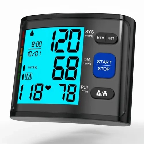 Automatic BP Machine - Digital Wrist Blood Pressure Monitor for Adult Home Use, LCD Display, Adjustable ABS Cuff, 90x2 Reading Memory, 99 Data, 3.98 oz Portable Health Monitor, Storage Case, 2 AAA Batteries (White)