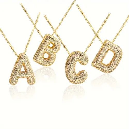 DRINSPER Women's Dainty Initial Bubble Letter Necklace - Cubic Zirconia Accent, Metal Alloy Build, Adjustable Chain, Everyday Wear, Women's Gifts Jewelry Accessory (Includes Dainty Initial Necklaces Category)