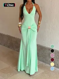Elegant Backless Halter Neck Dress, Stylish Women's Formal Dress for Parties and Special Occasions, Womenswear, Lady