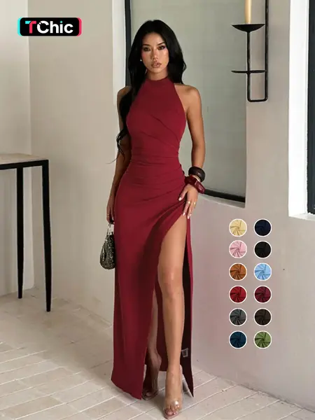 Elegant Chic Statement High Slit Backless Dress, Slim-Fitting Design, Perfect for Formal Wear, Evening Wear & Special Occasions, Stylish Women's Clothing