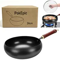 Newly Upgraded 24cm Cast Iron Wok Pan, Titanium-Enhanced Nonstick Surface, 1.4mm Thickened Body, Scratch-Resistant, Rust-Resistant, Easy Clean Stir Fry Pan with 4.0 Tempered Glass Lid
