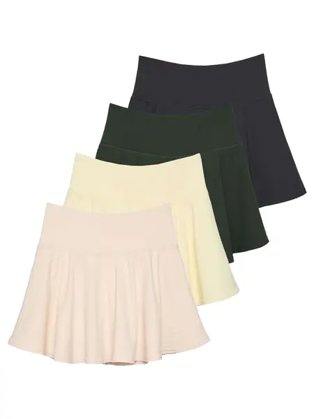 Real Essentials 4 Pack: Women's High Waisted Tennis Skirts Skater Skort Tummy Control Golf Shorts Pockets (Available in Plus)