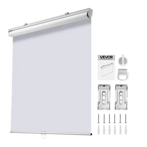 VEVOR Cordless Aluminum Blackout Roller Shades (34x72 in), Water-Resist Polyester Fabric with Acrylic Coating, Thermal Insulated Curtain, Adjustable Rebound Speed, Brackets-Included Easy Installation, Outside Mount, Ideal for Bedrooms/Kitchen
