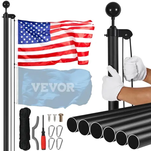 VEVOR 30FT Sectional Flag pole Kit,  , Heavy Duty Aluminum Alloy in Ground Flag poles for Outside, 3 Display Modes Flagpole with 3x5 American Flag, Professional Accessories, Black Banners Lightweight#SohoChic