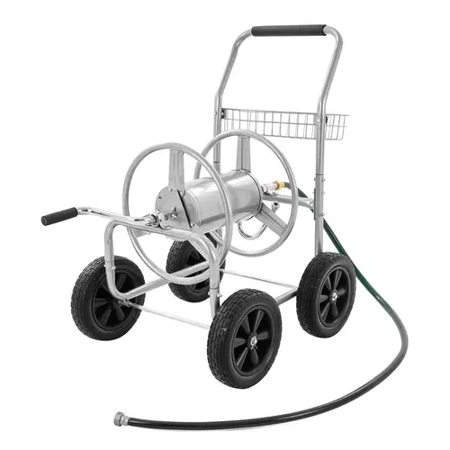 VEVOR Heavy Duty Rust-Resist Coat Steel Garden Watering Hose Reel Mobile Cart, 300ft Cap., 10" PU Wheels, 5/8'' Capacity, Tool Basket Ready, Tangle-Free Easy Rollup, Irrigation System for Garden for Cleaning & Maintenance Tasks