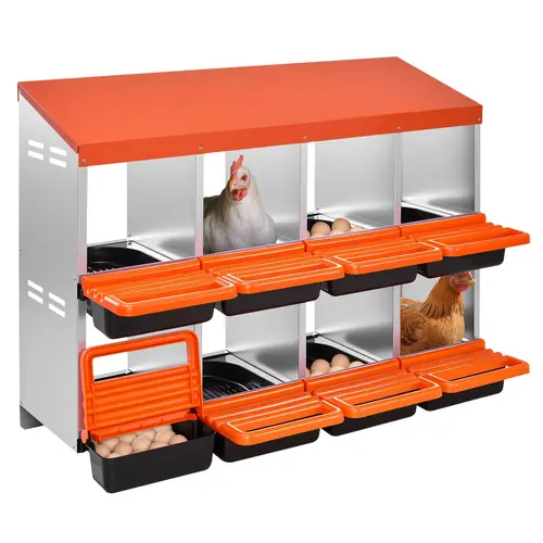 VEVOR Rust-Resist Steel 2-Tier Chicken Nesting Boxes with 8 Compartments, Inclined Guides, Detachable Tray w/Drainage Holes, Ventilation for Dry Nests, Roll-Out Protective Lids, Screws and Nuts for Simple Installation, Ideal for 5 Hens & Poultry#SohoChic