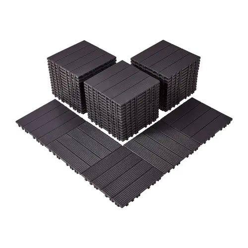VEVOR Interlocking Deck Tiles, 54 Pack 12x12in 54 sq.ft Plastic Waterproof Outdoor Flooring, 11.6x11.6in 0.8" Impact-Resist Tread & Back, All-Season Ready, Expansion-Resistant Stable Fit, Puddle-Free Runoff for Patios to Showers, Dark Brown#SohoChic, All-