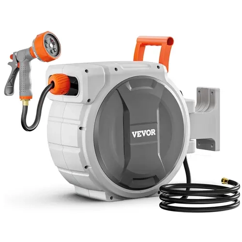 VEVOR Wall Mounted Retractable Pressure Hose Reel, 1/2 in x 84 ft Compact Frost-Resistant PP Shell with Heavy-Duty Coil, Brass Interface Adjustable Nozzle (9 Spray Settings) for Car Washing, Garden Watering#SohoChic