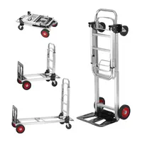 VEVOR 2-in-1 2/4 Wheel Heavy-Duty Aluminum Folding Hand Truck, Collapsible Dolly with 360° Brake Snap-Off Wheels, 250-400 lbs Capacity, 15.1"l x15.8"w x42.3"h, Stable on Uneven Surfaces for Adults, Warehouse, Garden Transport