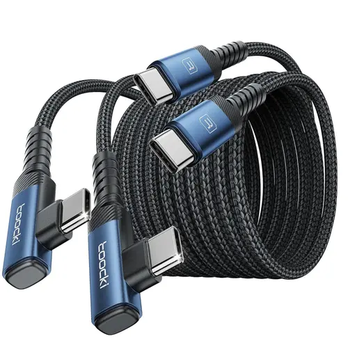 Toocki USB C to USB C Charger Cable(10ft, 2Pack), 60W Type C Charging Cable Cord, Right Angle Fast Charging USBC to USBC Cable for iPhone15 Pro Max/Plus/MacBook Air/Samsung S23 Ultra /S22 Note 20 Durable Alloy