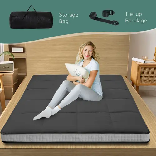 Lilypelle Japanese Floor Futon Mattress, Thickened Breathable Tatami Mat, Foldable Portable Roll Up Bed with Storage Bag, All-Season Camping Mattress, Twin Full Queen,dorm essentials,home decor familyfun