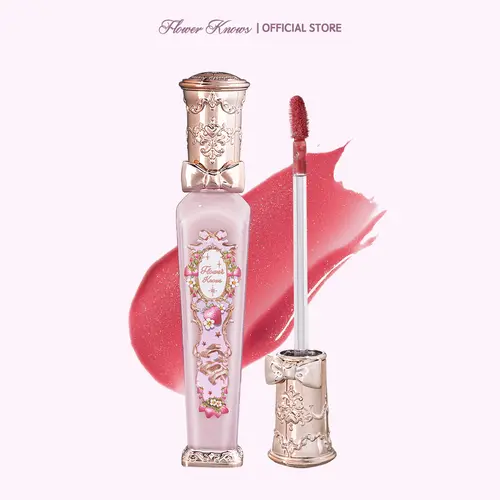 Flower Knows Violet Strawberry Rococo Collection Glowy Lip Gloss, Plumping Lip Glaze, Lipstick, Makeup Products, G02 Raspberry Booze, Strawberry Milk, Blurring, Weightless, Vintage, for Adults, #sohochic, Ideal for Christmas gift, Black Friday