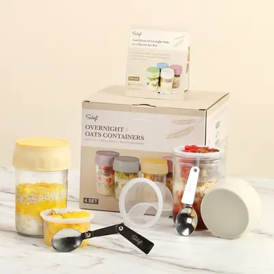 Soligt 16oz Overnight Oats Containers with Lids Folding Spoons & Divided Compartments for Fruit Nuts Small Glass Mason Jars for Oatmeal Yogurt Parfait Portable Kitchen Utensils Food Storage Organizer Airtight Leakproof Reusable #DealsForYouDays